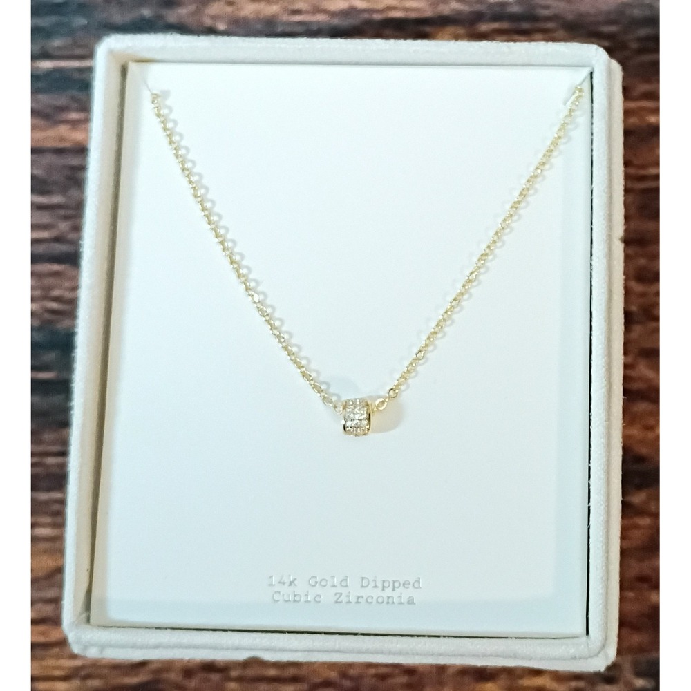 A New Day 14k Gold Dipped Cubic Zirconia Barrel Slider Necklace Gold Tone‎ NEW